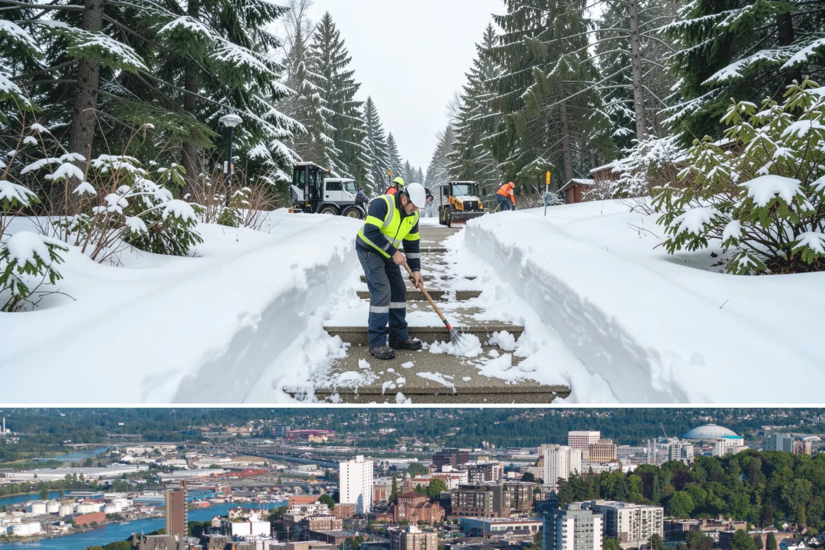 Sidewalk Tractor Service in Tacoma, Pierce County, WA - Sidewalk tractor service runs throughout the snow and ice season from late November through February on pedestrian-heavy sites.