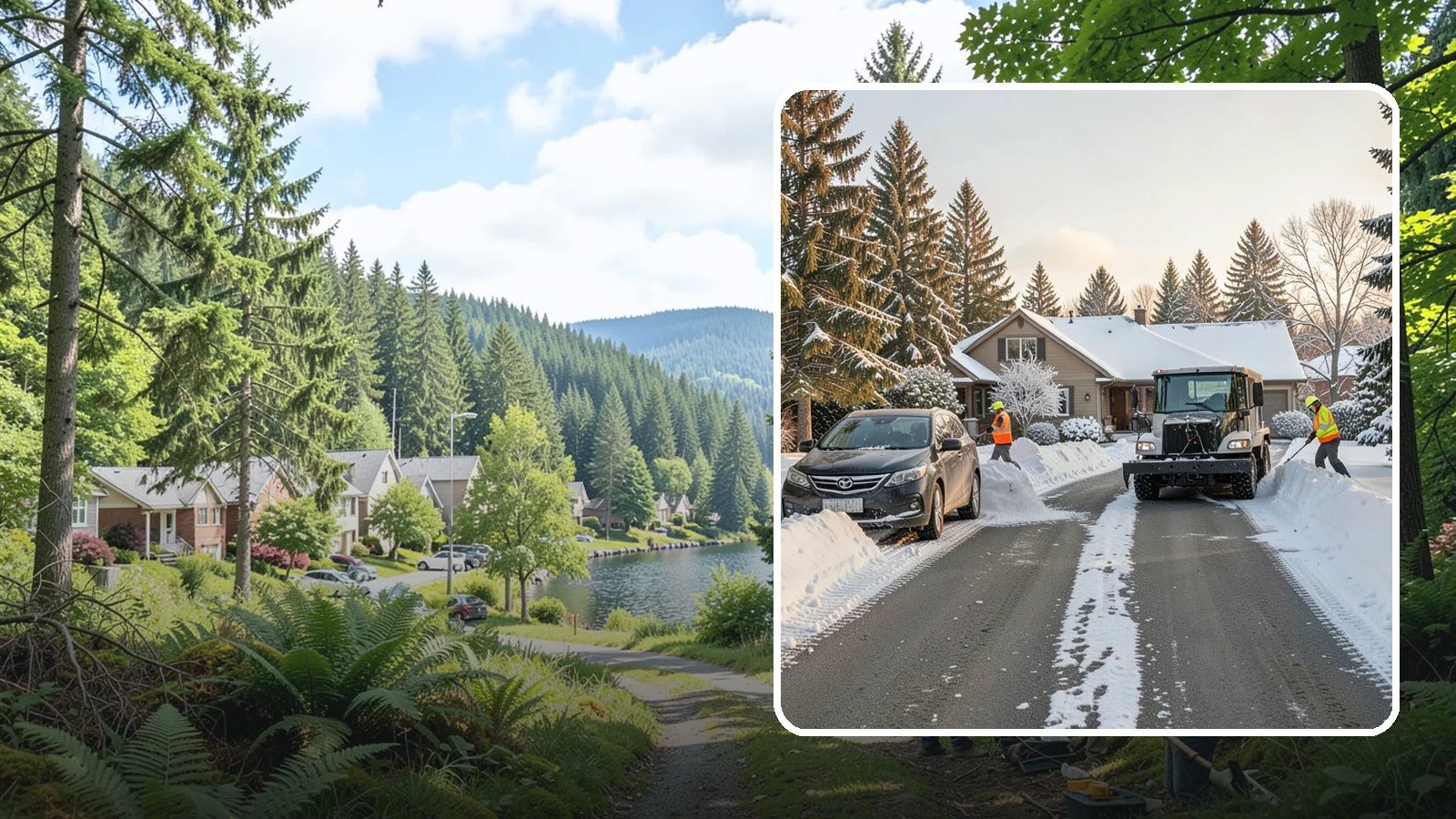 Single-Car Driveway Snow Removal in Lake Forest Park, King County, WA - We clear compact single-car driveways quickly so you can get out the door on a snowy Western Washington morning.