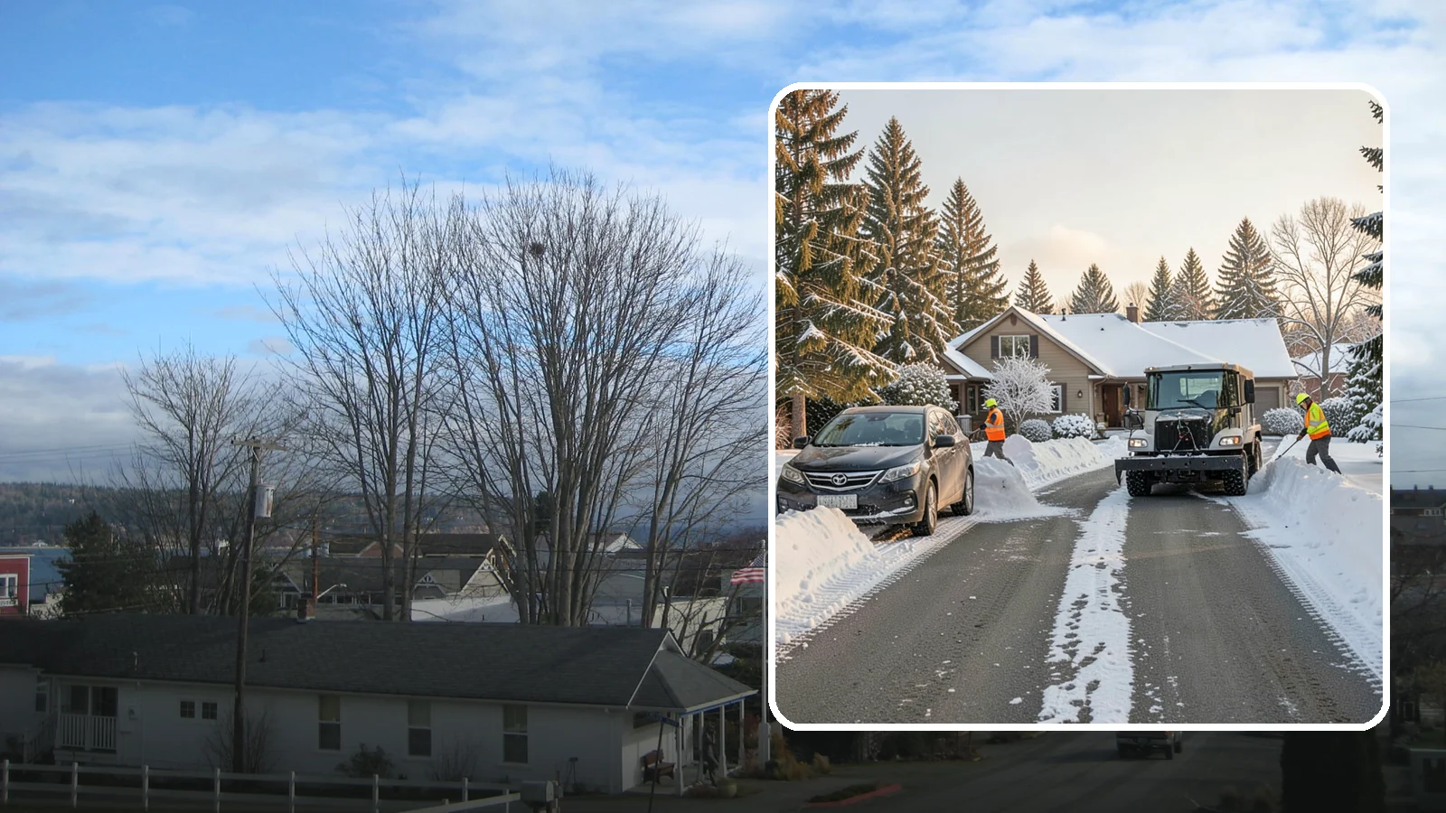Single-Car Driveway Snow Removal in Langley, Island County, WA - We clear compact single-car driveways quickly so you can get out the door on a snowy Western Washington morning.
