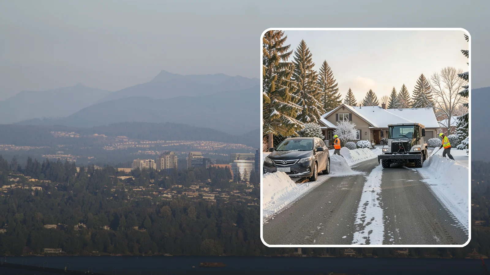 Single-Car Driveway Snow Removal in Medina, King County, WA - We clear compact single-car driveways quickly so you can get out the door on a snowy Western Washington morning.