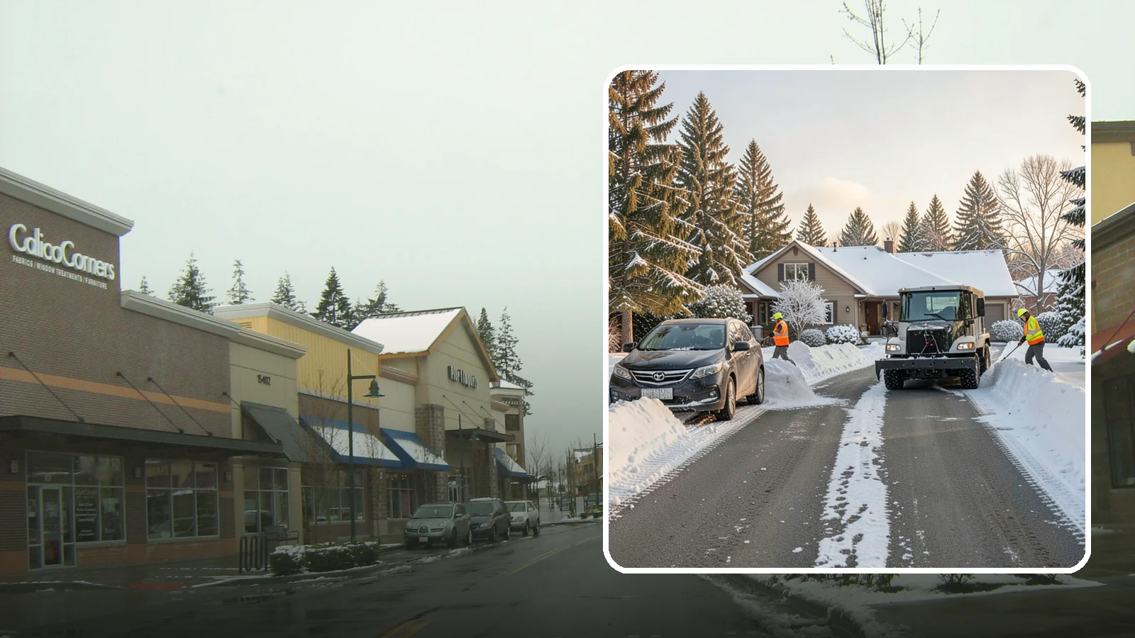 Single-Car Driveway Snow Removal in Mill Creek, Snohomish County, WA - We clear compact single-car driveways quickly so you can get out the door on a snowy Western Washington morning.