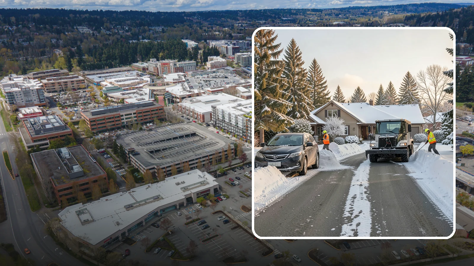 Single-Car Driveway Snow Removal in Redmond, King County, WA - We clear compact single-car driveways quickly so you can get out the door on a snowy Western Washington morning.