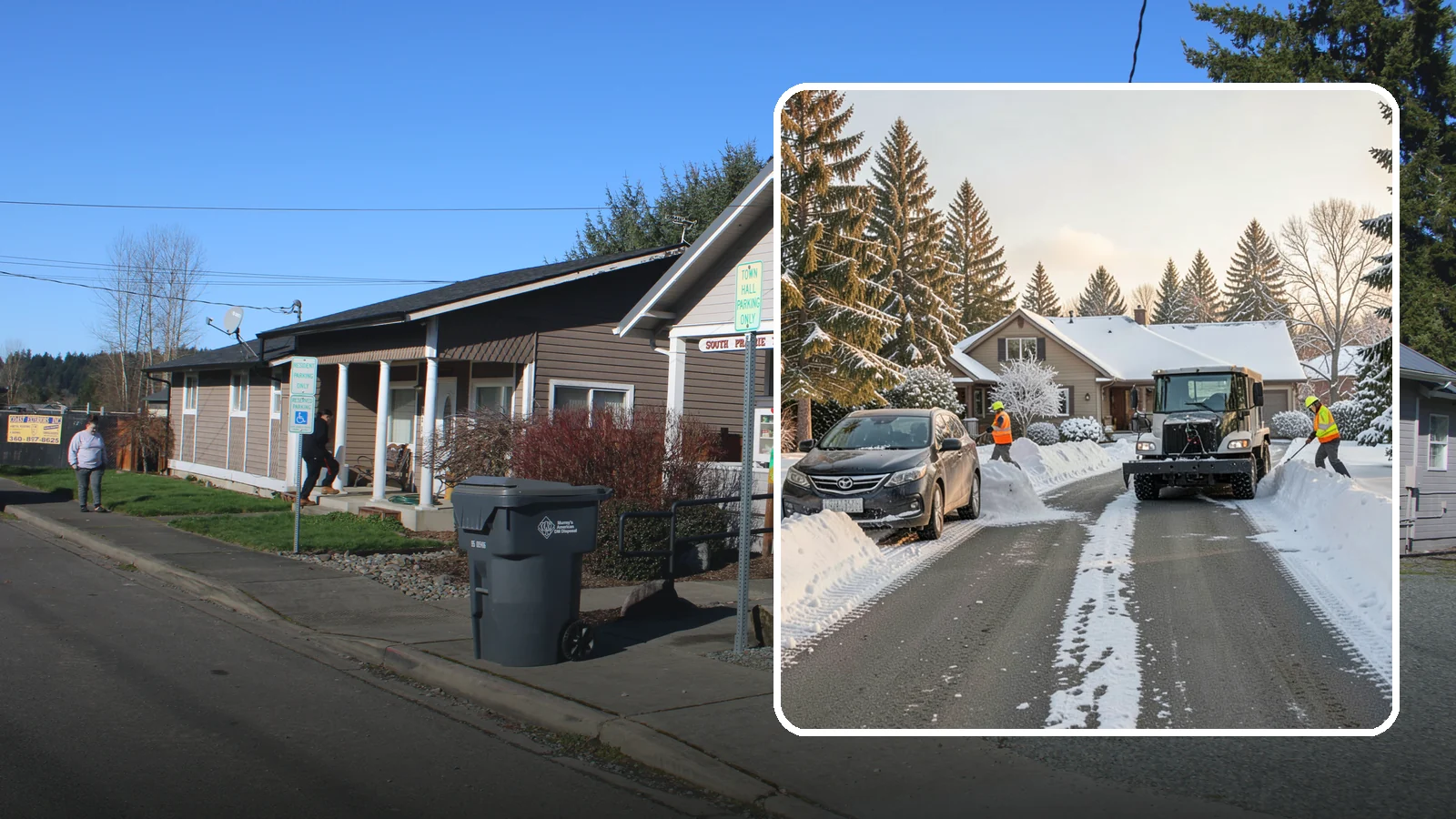 Single-Car Driveway Snow Removal in South Prairie, Pierce County, WA - We clear compact single-car driveways quickly so you can get out the door on a snowy Western Washington morning.
