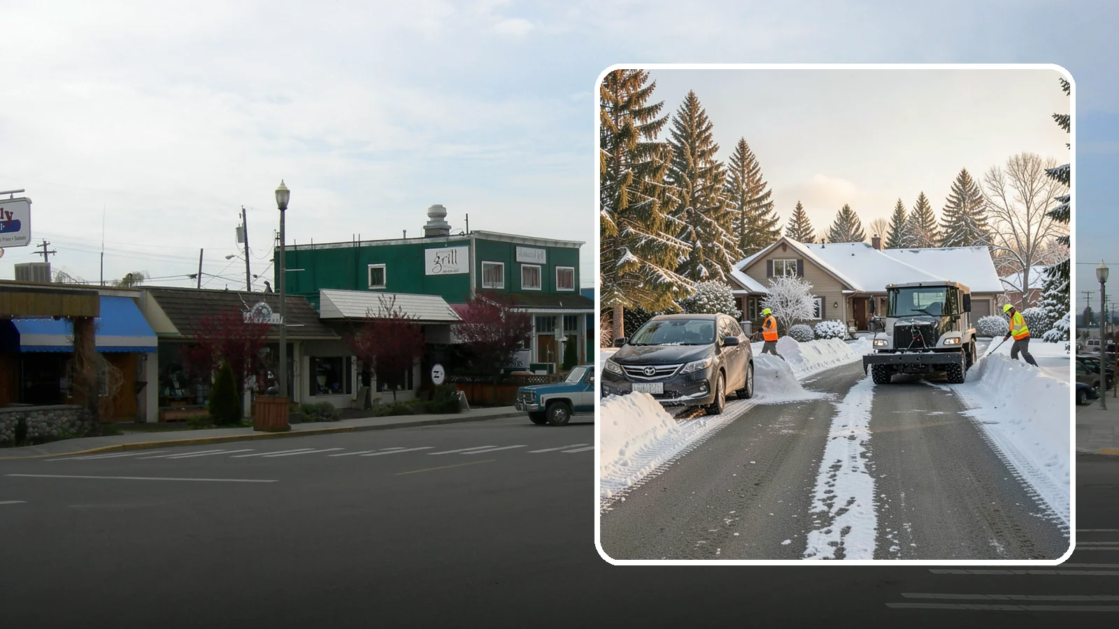 Single-Car Driveway Snow Removal in Stanwood, Snohomish County, WA - We clear compact single-car driveways quickly so you can get out the door on a snowy Western Washington morning.