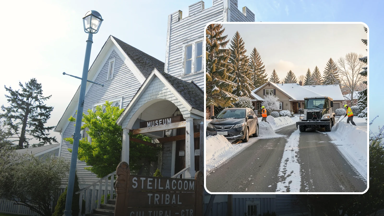 Single-Car Driveway Snow Removal in Steilacoom, Pierce County, WA - We clear compact single-car driveways quickly so you can get out the door on a snowy Western Washington morning.