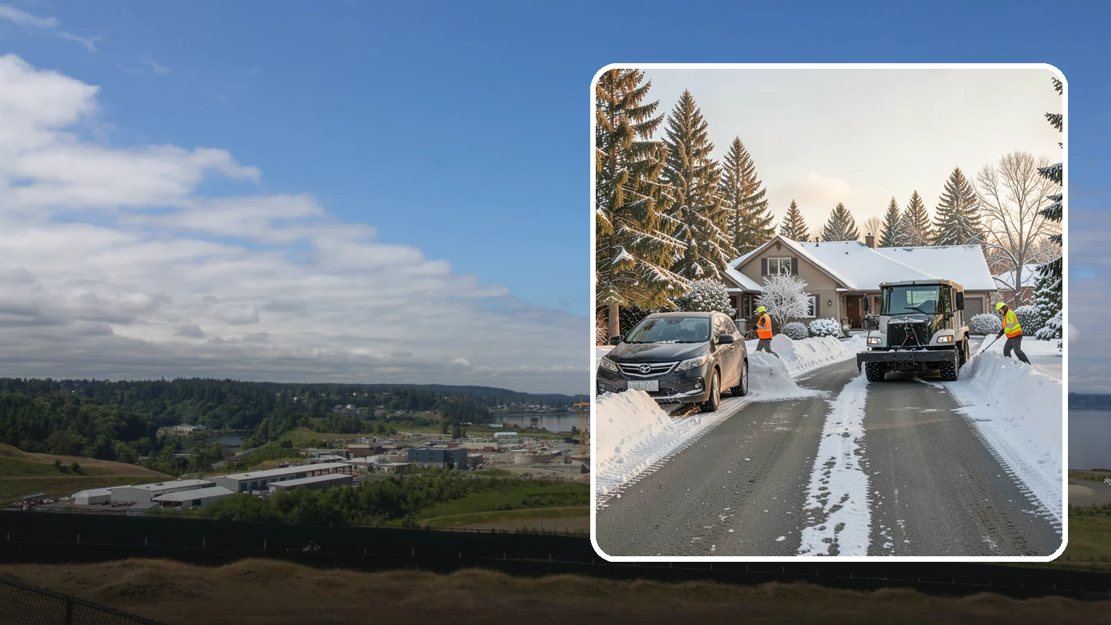 Single-Car Driveway Snow Removal in University Place, Pierce County, WA - We clear compact single-car driveways quickly so you can get out the door on a snowy Western Washington morning.