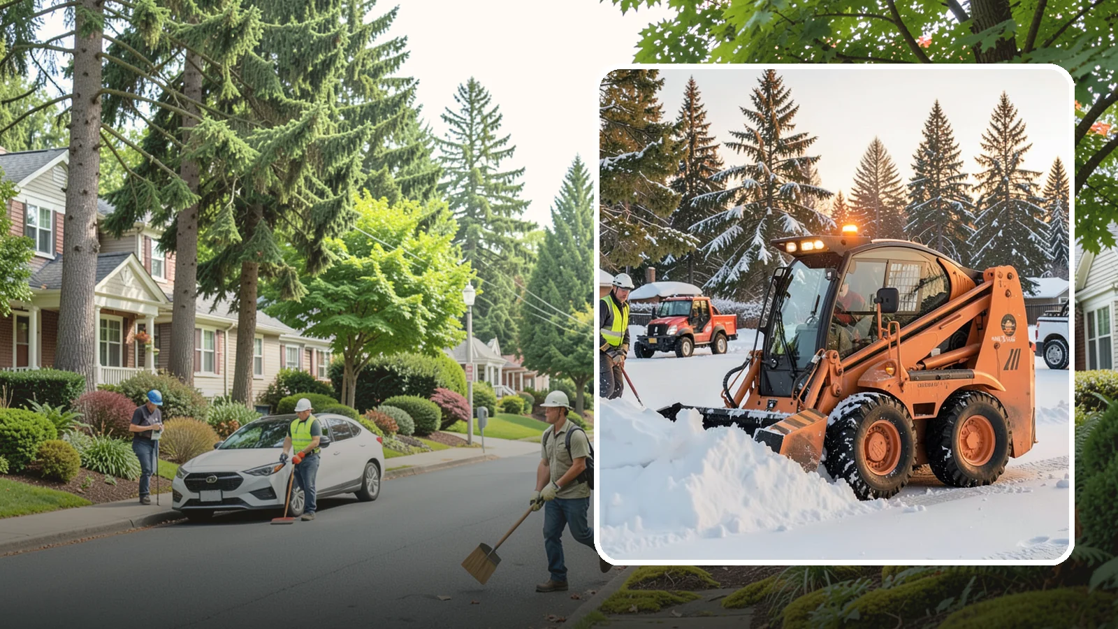 Skid Steer Snow Removal in Beaux Arts Village, King County, WA - Our skid steers with pushers and buckets clear and stack snow efficiently on commercial lots and larger sites.