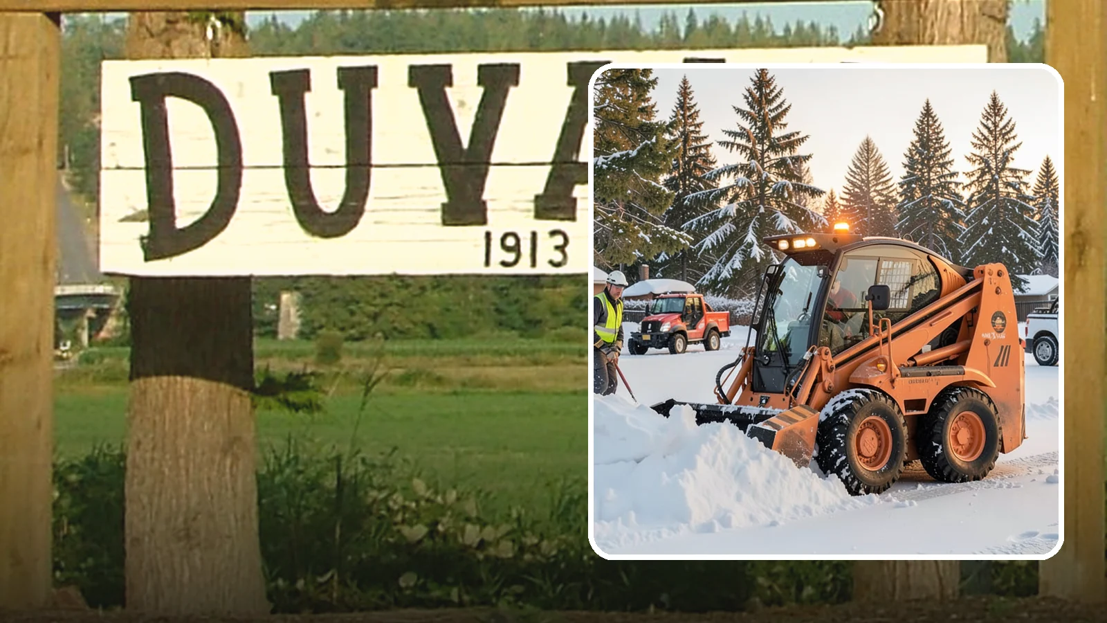 Skid Steer Snow Removal in Duvall, King County, WA - Our skid steers with pushers and buckets clear and stack snow efficiently on commercial lots and larger sites.