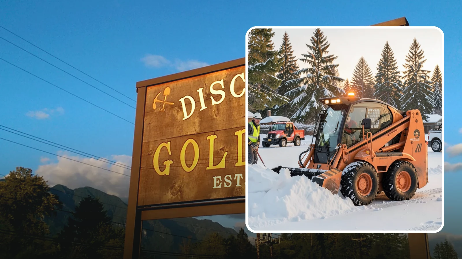 Skid Steer Snow Removal in Gold Bar, Snohomish County, WA - Our skid steers with pushers and buckets clear and stack snow efficiently on commercial lots and larger sites.