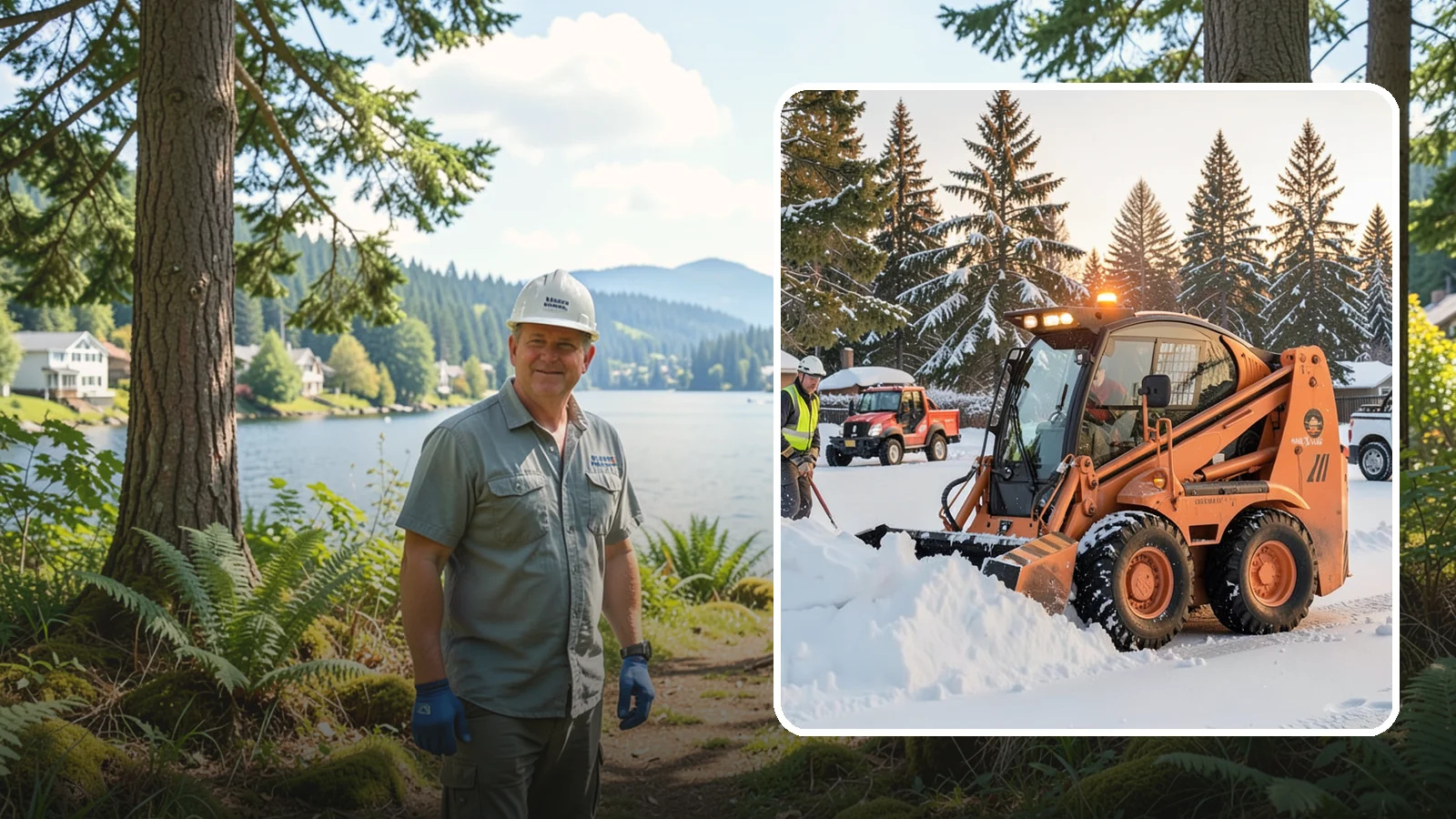 Skid Steer Snow Removal in Milton, King County, WA - Our skid steers with pushers and buckets clear and stack snow efficiently on commercial lots and larger sites.