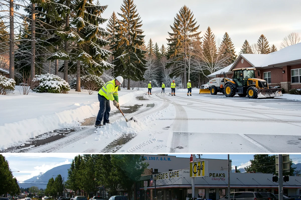 Skid Steer Snow Removal in North Bend, King County, WA - Skid steer service is heaviest during commercial snow events from December to February.