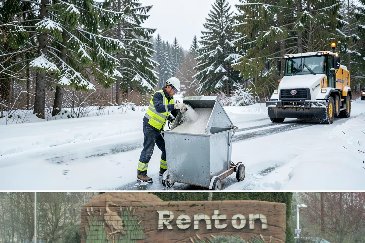 Skid Steer Snow Removal in Renton, King County, WA - Skid steer service is heaviest during commercial snow events from December to February.