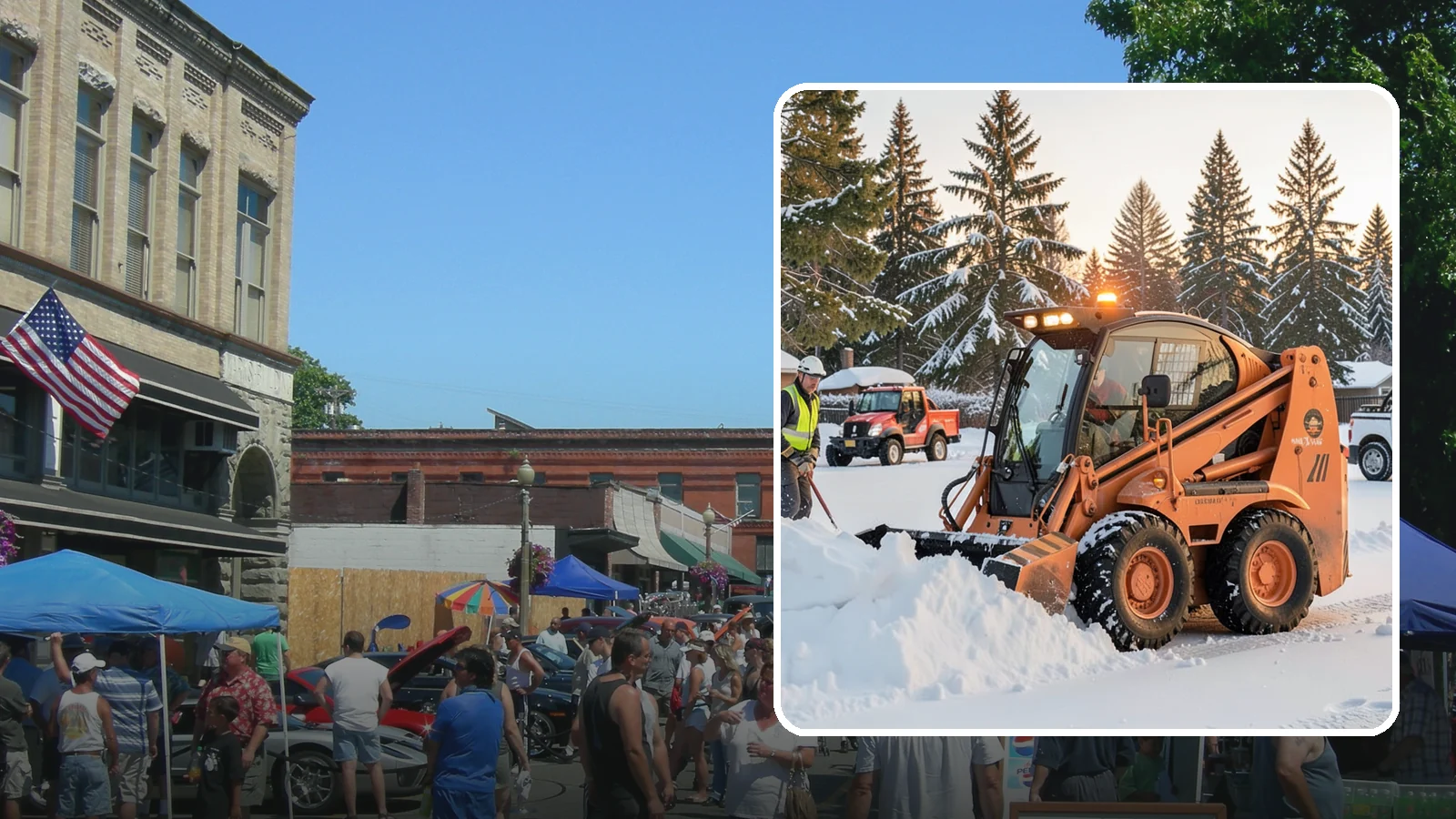 Skid Steer Snow Removal in Snohomish, Snohomish County, WA - Our skid steers with pushers and buckets clear and stack snow efficiently on commercial lots and larger sites.