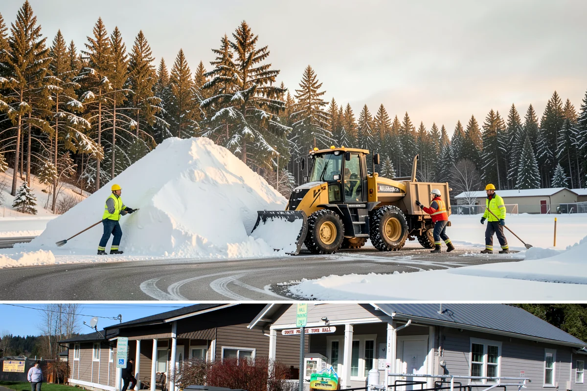 Skid Steer Snow Removal in South Prairie, Pierce County, WA - Skid steer service is heaviest during commercial snow events from December to February.