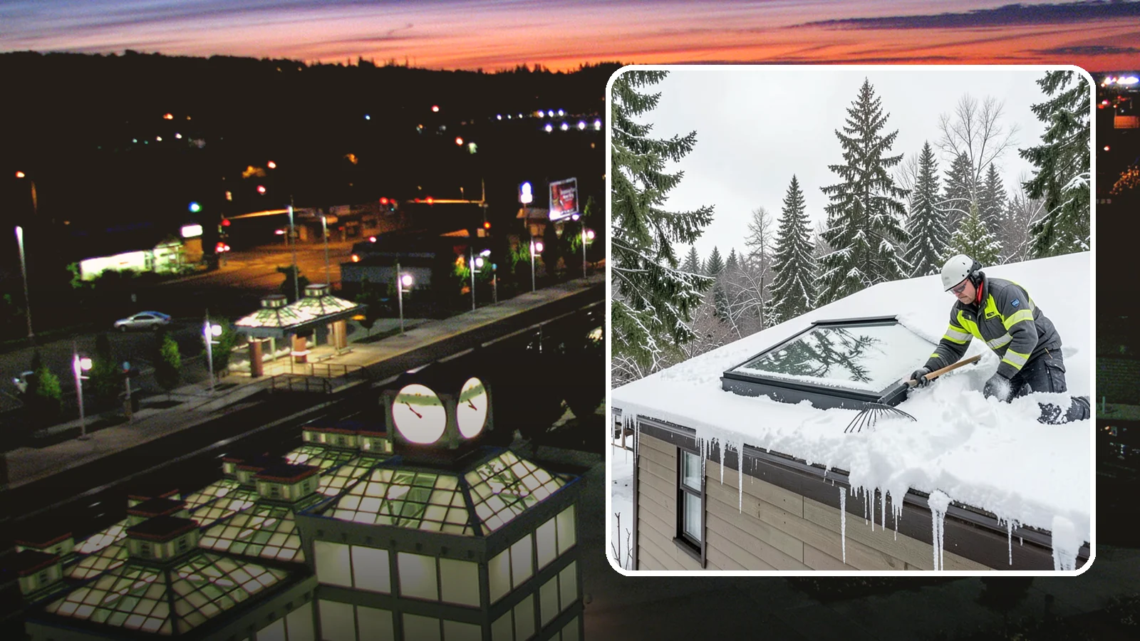 Skylight Snow Removal in Auburn, King County, WA - We carefully remove snow from and around skylights to protect the glazing and prevent leaks.