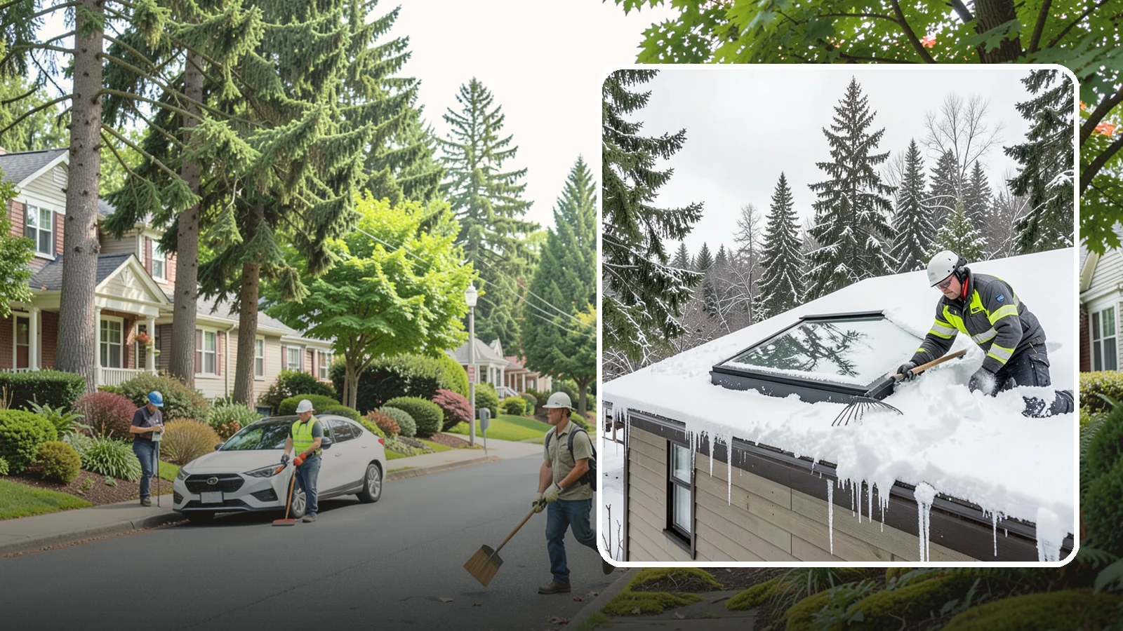 Skylight Snow Removal in Beaux Arts Village, King County, WA - We carefully remove snow from and around skylights to protect the glazing and prevent leaks.