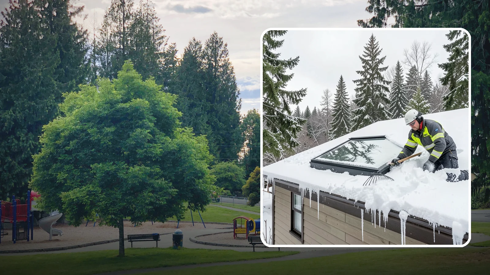 Skylight Snow Removal in Bonney Lake, Pierce County, WA - We carefully remove snow from and around skylights to protect the glazing and prevent leaks.