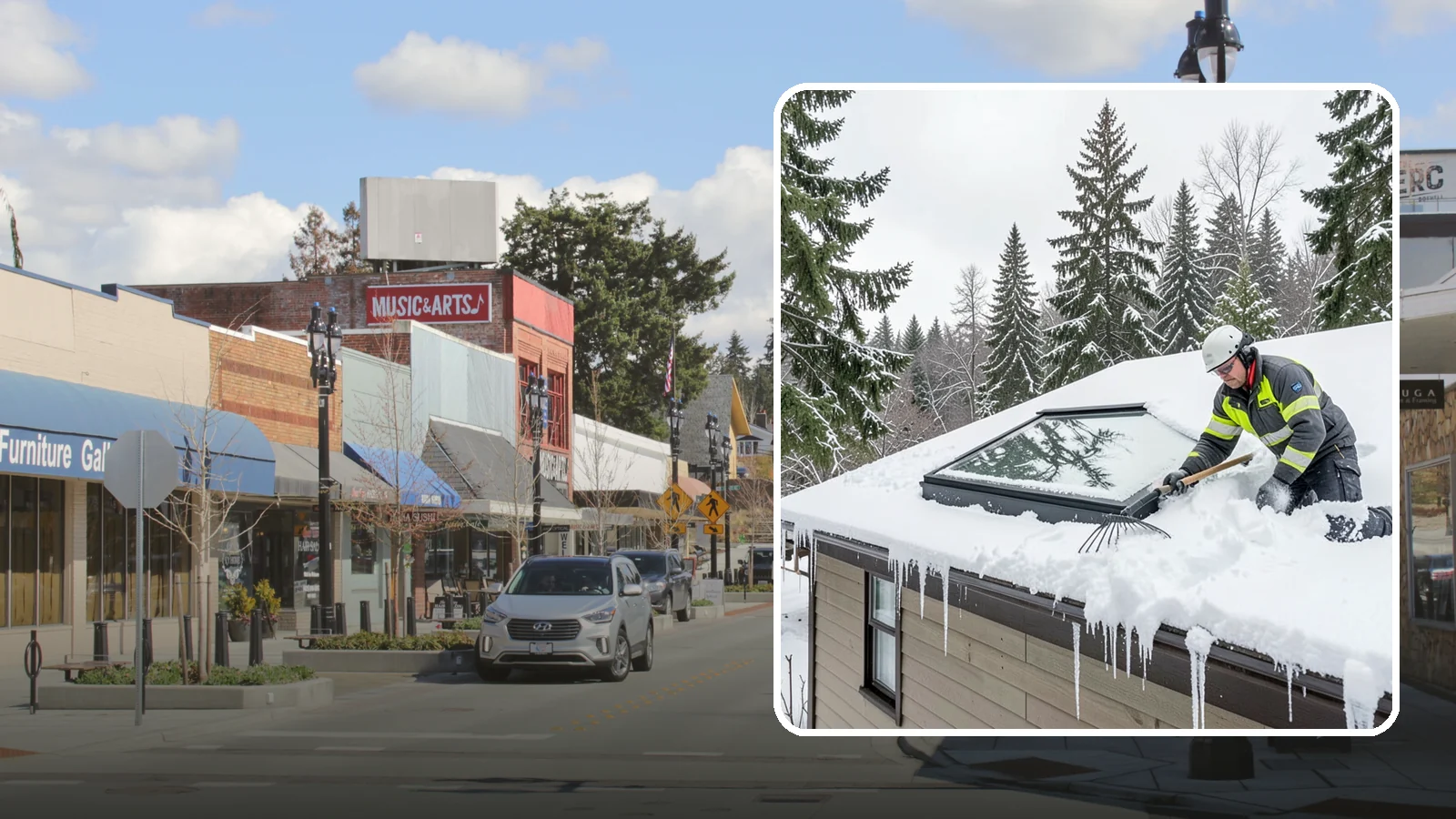Skylight Snow Removal in Bothell, King County, WA - We carefully remove snow from and around skylights to protect the glazing and prevent leaks.