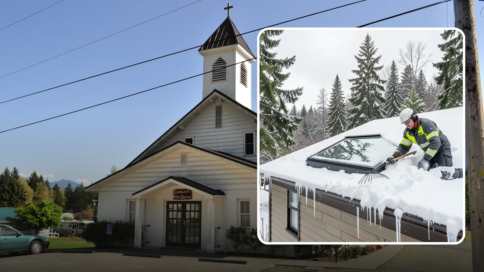 Skylight Snow Removal in Concrete, Skagit County, WA - We carefully remove snow from and around skylights to protect the glazing and prevent leaks.