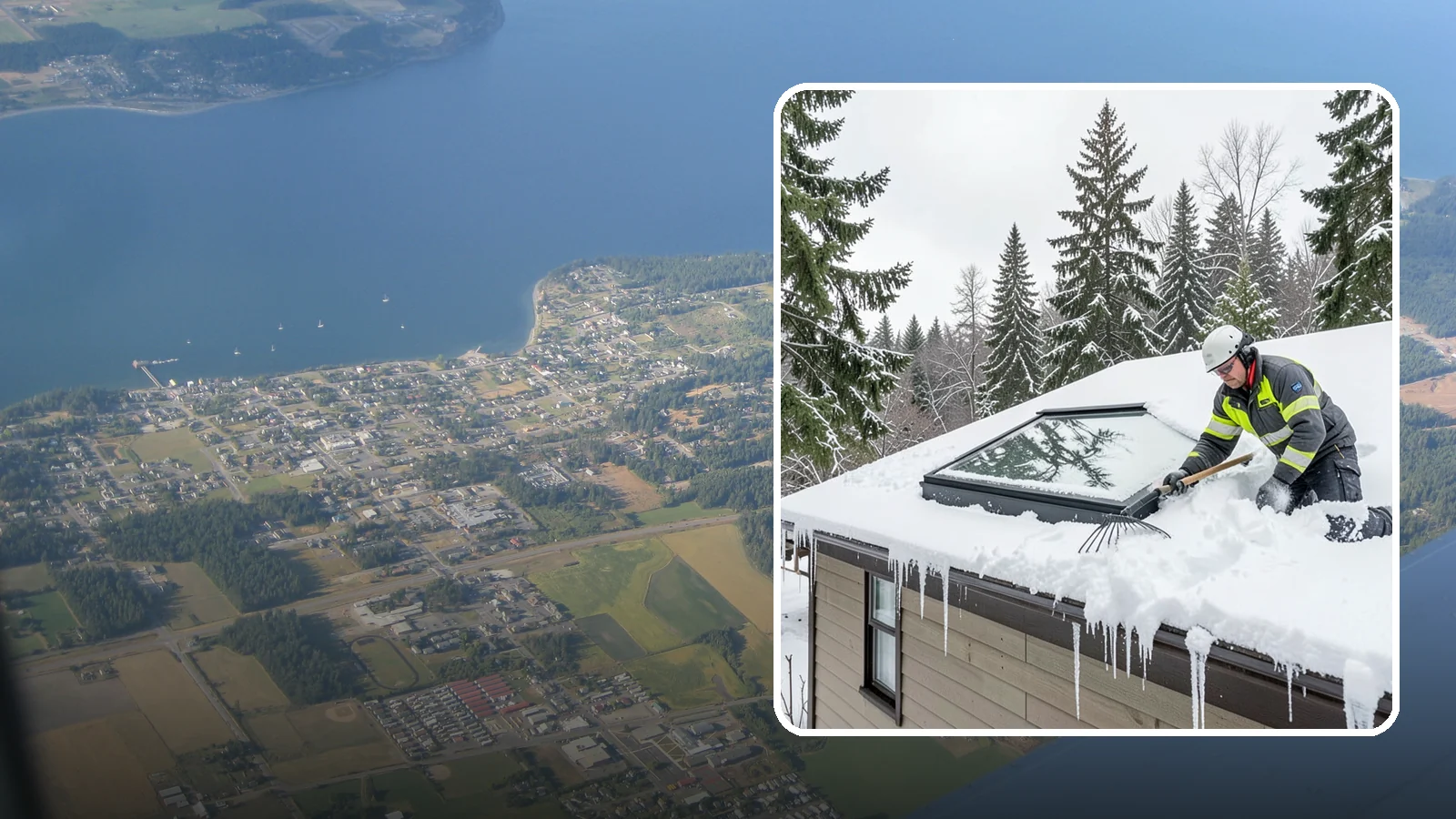 Skylight Snow Removal in Coupeville, Island County, WA - We carefully remove snow from and around skylights to protect the glazing and prevent leaks.