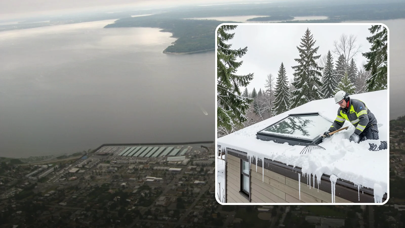 Skylight Snow Removal in Des Moines, King County, WA - We carefully remove snow from and around skylights to protect the glazing and prevent leaks.