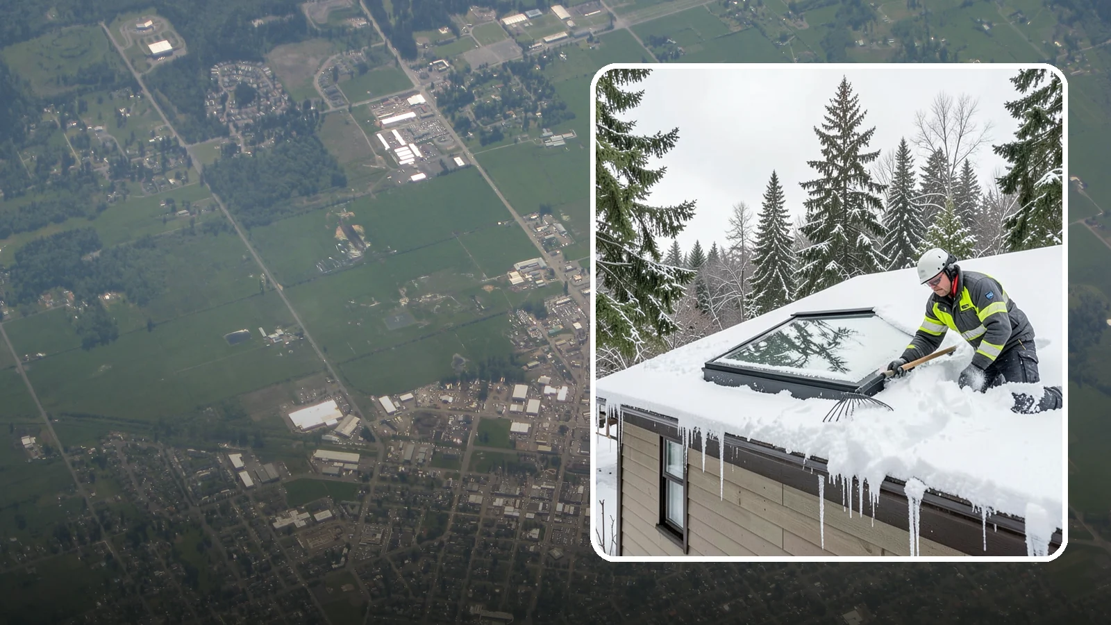 Skylight Snow Removal in Enumclaw, King County, WA - We carefully remove snow from and around skylights to protect the glazing and prevent leaks.