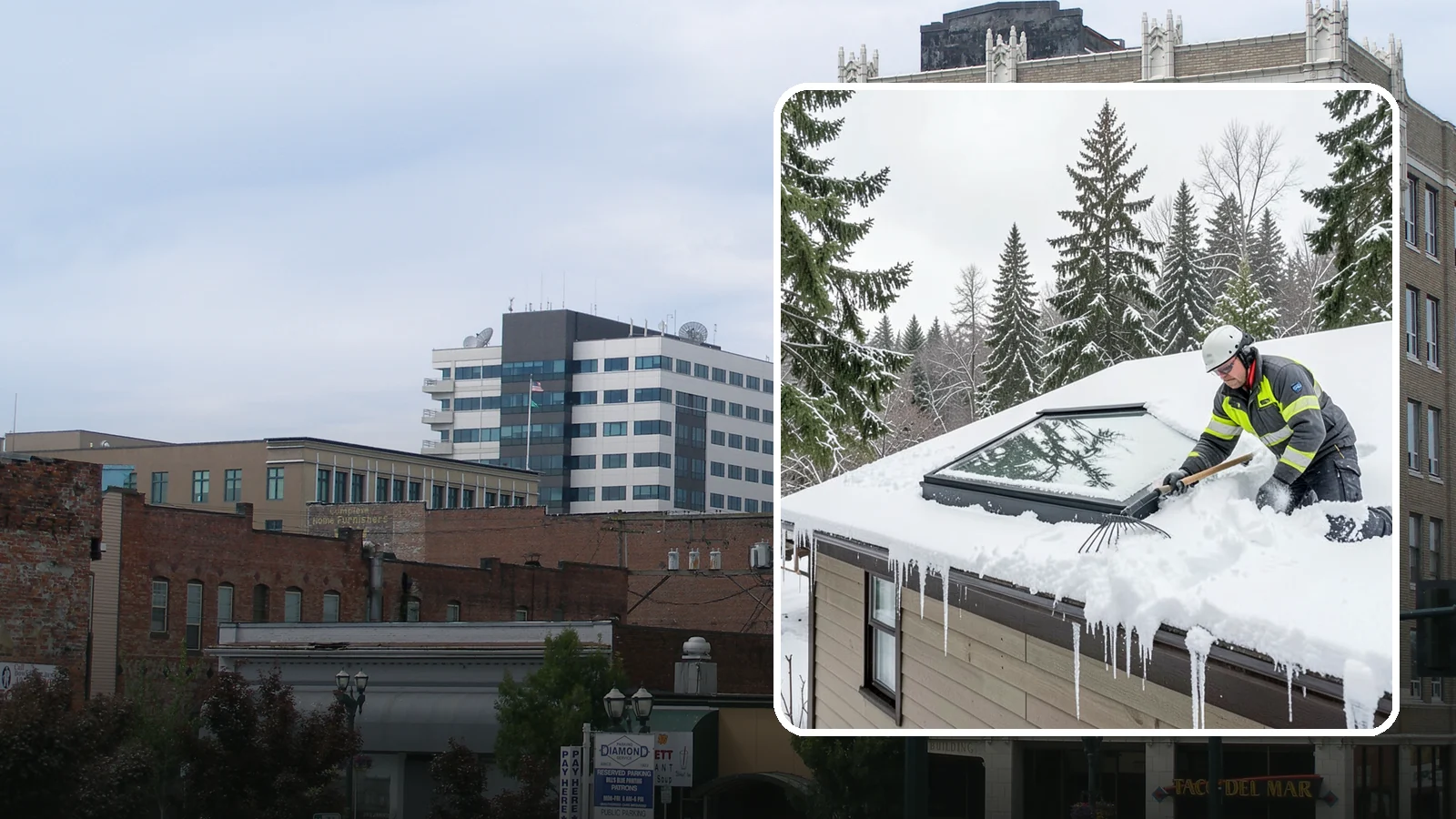 Skylight Snow Removal in Everett, Snohomish County, WA - We carefully remove snow from and around skylights to protect the glazing and prevent leaks.