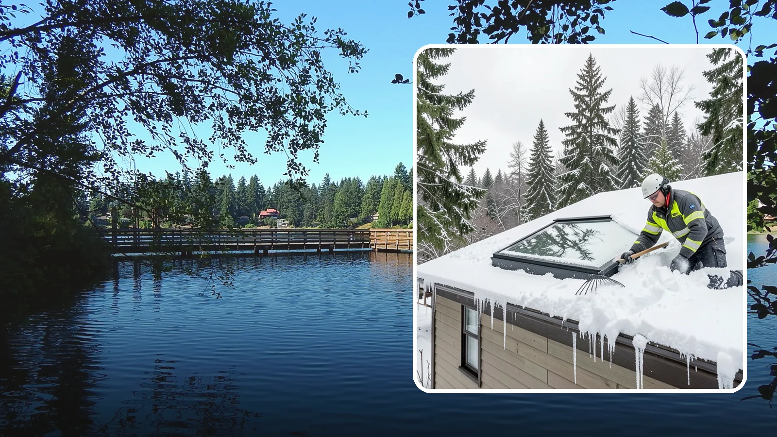 Skylight Snow Removal in Federal Way, King County, WA - We carefully remove snow from and around skylights to protect the glazing and prevent leaks.