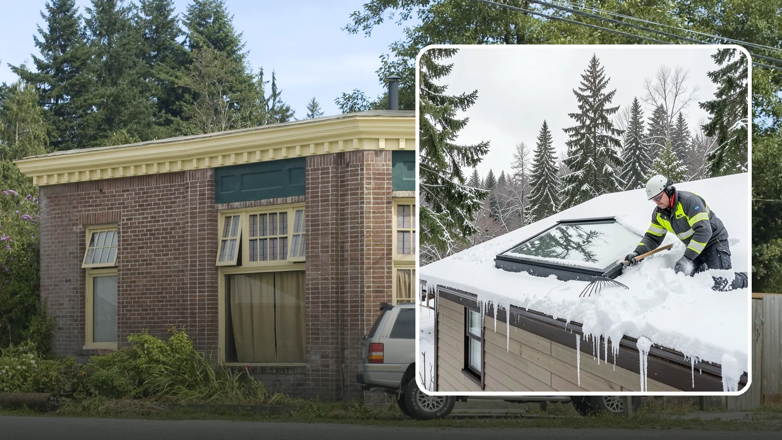 Skylight Snow Removal in Hamilton, Skagit County, WA - We carefully remove snow from and around skylights to protect the glazing and prevent leaks.