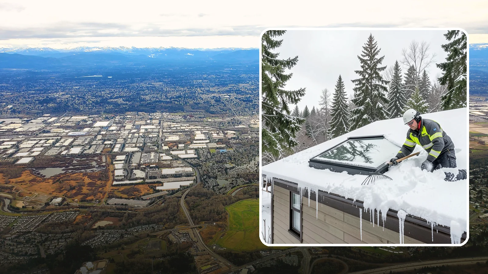 Skylight Snow Removal in Kent, King County, WA - We carefully remove snow from and around skylights to protect the glazing and prevent leaks.