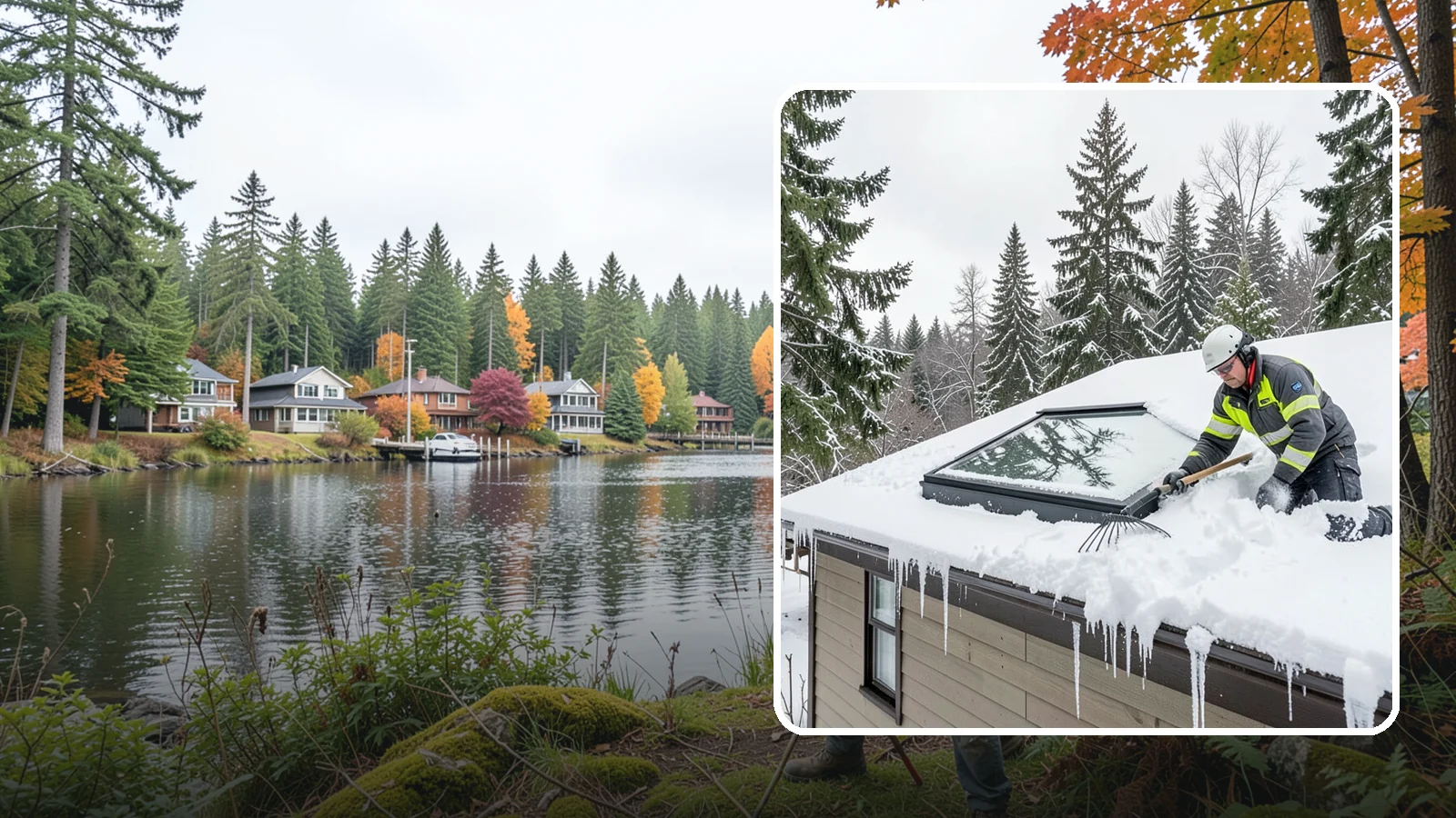 Skylight Snow Removal in La Conner, Skagit County, WA - We carefully remove snow from and around skylights to protect the glazing and prevent leaks.