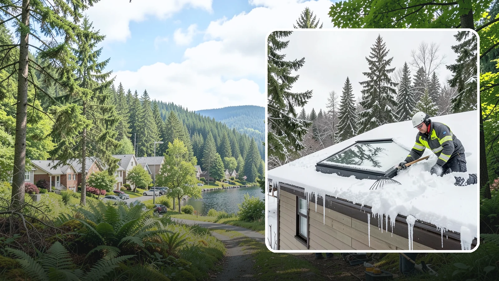 Skylight Snow Removal in Lake Forest Park, King County, WA - We carefully remove snow from and around skylights to protect the glazing and prevent leaks.