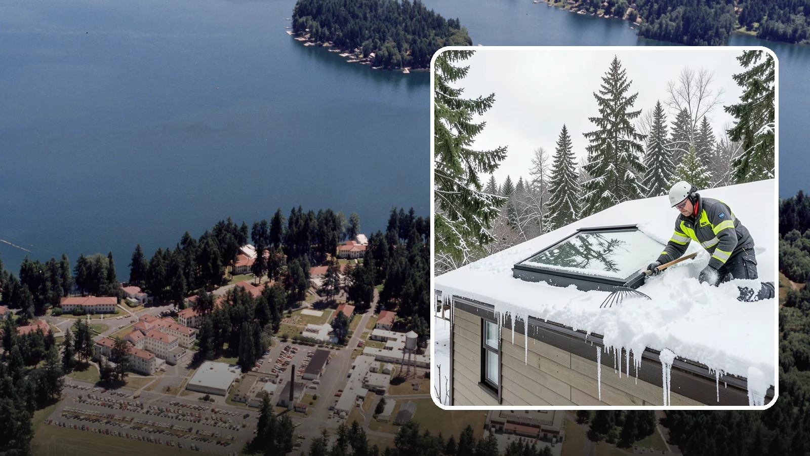 Skylight Snow Removal in Lakewood, Pierce County, WA - We carefully remove snow from and around skylights to protect the glazing and prevent leaks.