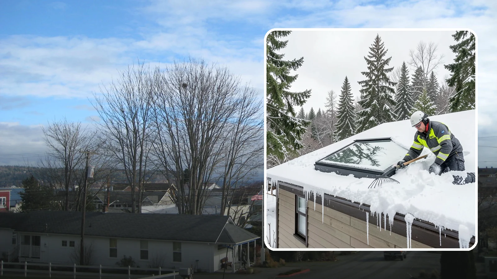 Skylight Snow Removal in Langley, Island County, WA - We carefully remove snow from and around skylights to protect the glazing and prevent leaks.
