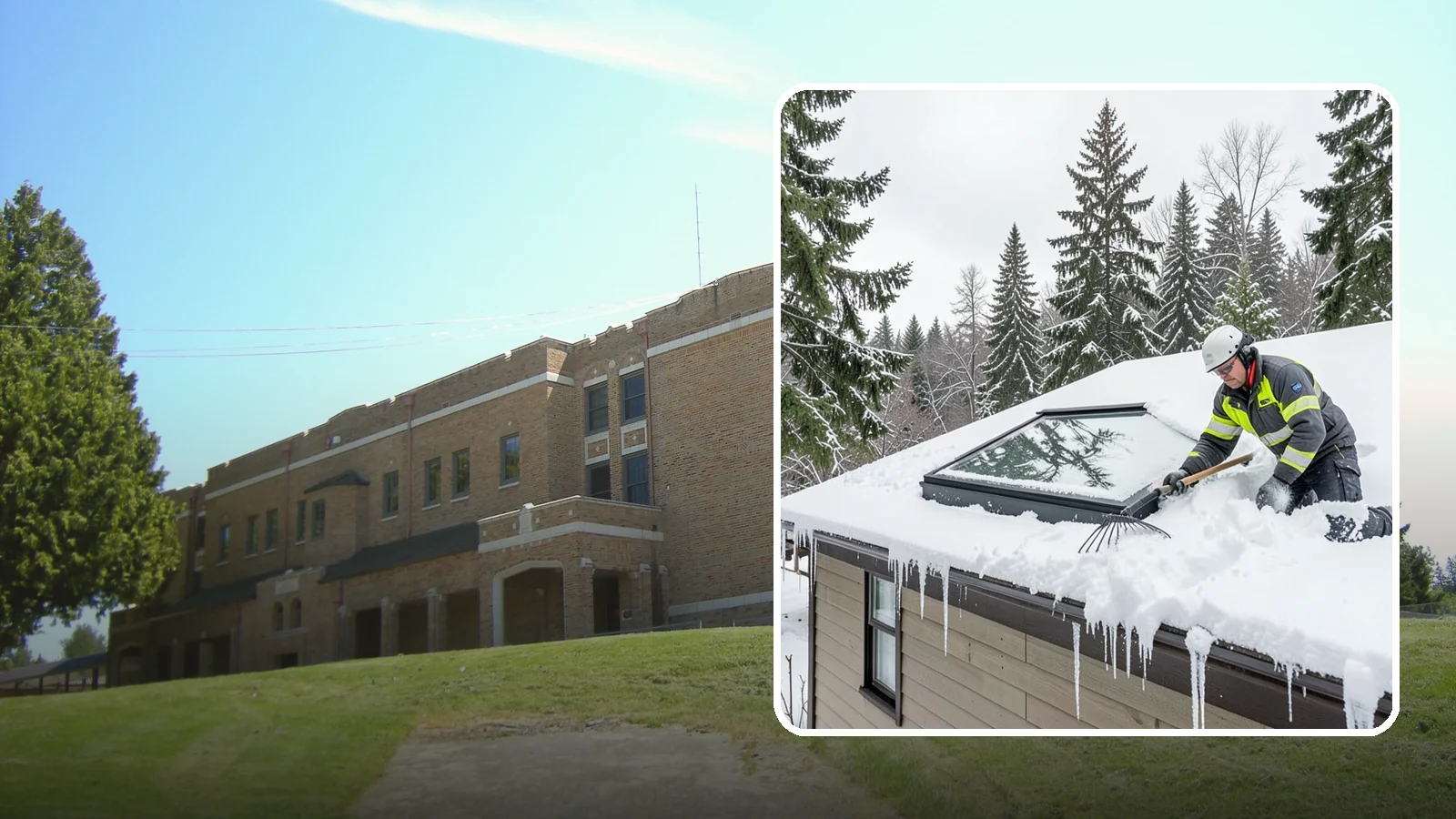 Skylight Snow Removal in Maple Valley, King County, WA - We carefully remove snow from and around skylights to protect the glazing and prevent leaks.