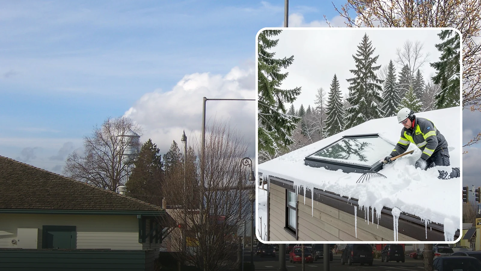 Skylight Snow Removal in Marysville, Snohomish County, WA - We carefully remove snow from and around skylights to protect the glazing and prevent leaks.