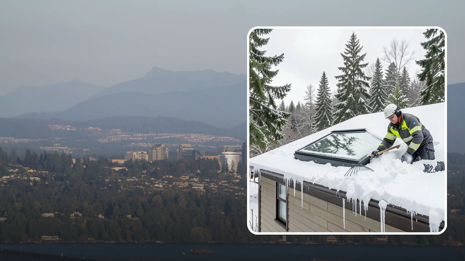 Skylight Snow Removal in Medina, King County, WA - We carefully remove snow from and around skylights to protect the glazing and prevent leaks.