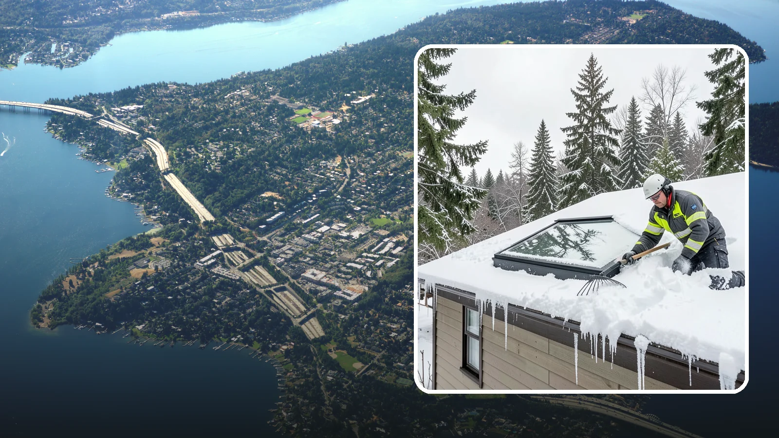 Skylight Snow Removal in Mercer Island, King County, WA - We carefully remove snow from and around skylights to protect the glazing and prevent leaks.