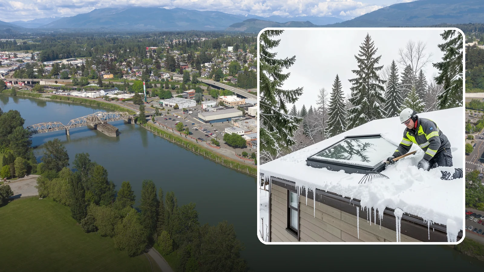 Skylight Snow Removal in Mount Vernon, Skagit County, WA - We carefully remove snow from and around skylights to protect the glazing and prevent leaks.