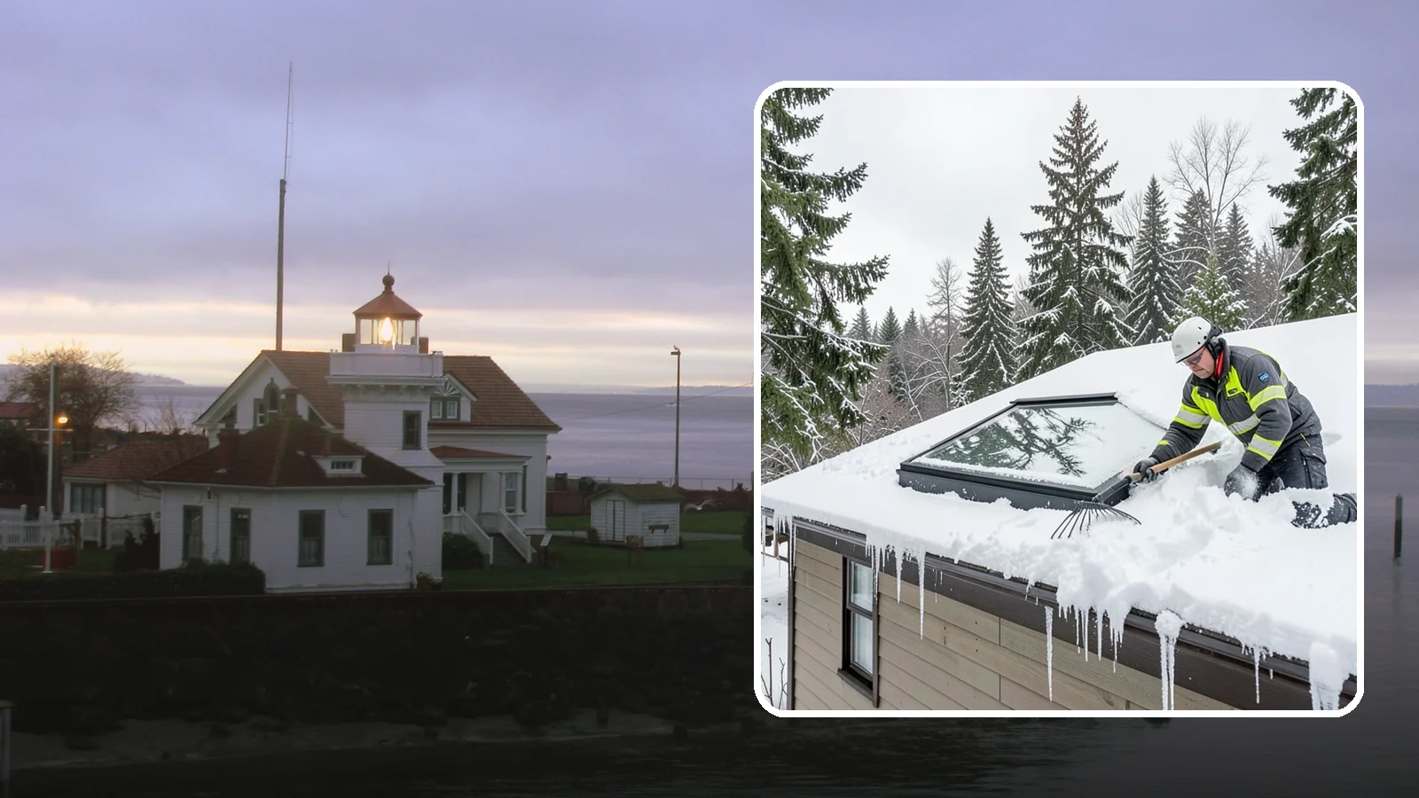 Skylight Snow Removal in Mukilteo, Snohomish County, WA - We carefully remove snow from and around skylights to protect the glazing and prevent leaks.