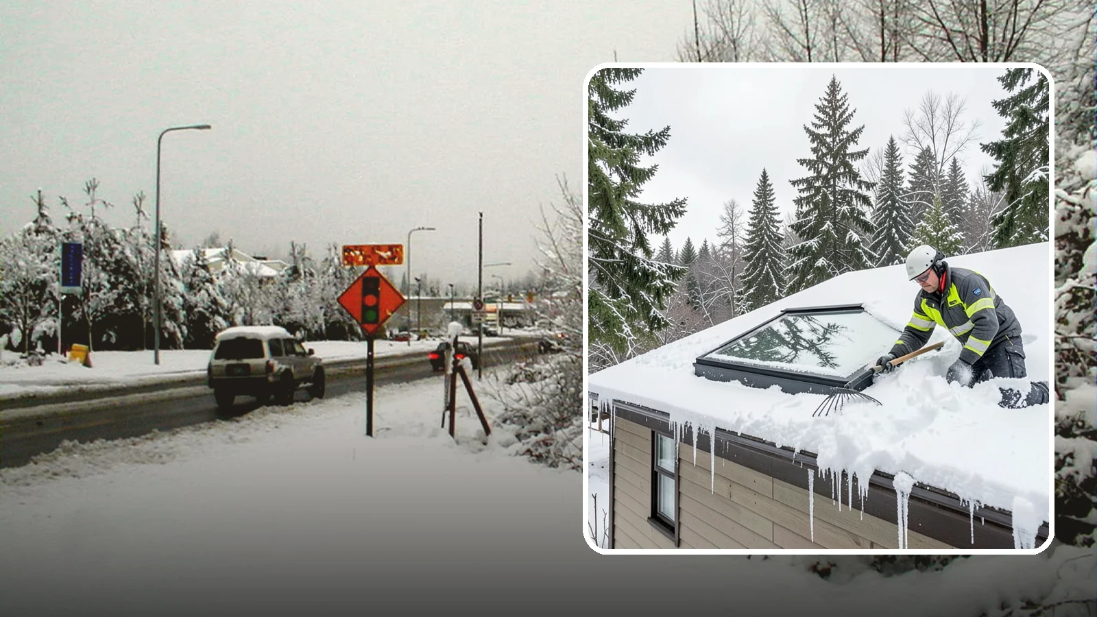 Skylight Snow Removal in Newcastle, King County, WA - We carefully remove snow from and around skylights to protect the glazing and prevent leaks.