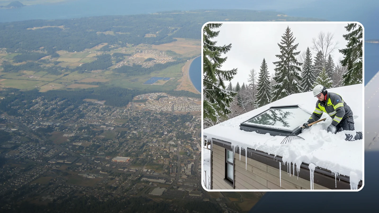 Skylight Snow Removal in Oak Harbor, Island County, WA - We carefully remove snow from and around skylights to protect the glazing and prevent leaks.