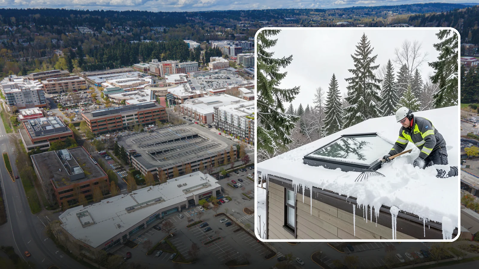 Skylight Snow Removal in Redmond, King County, WA - We carefully remove snow from and around skylights to protect the glazing and prevent leaks.