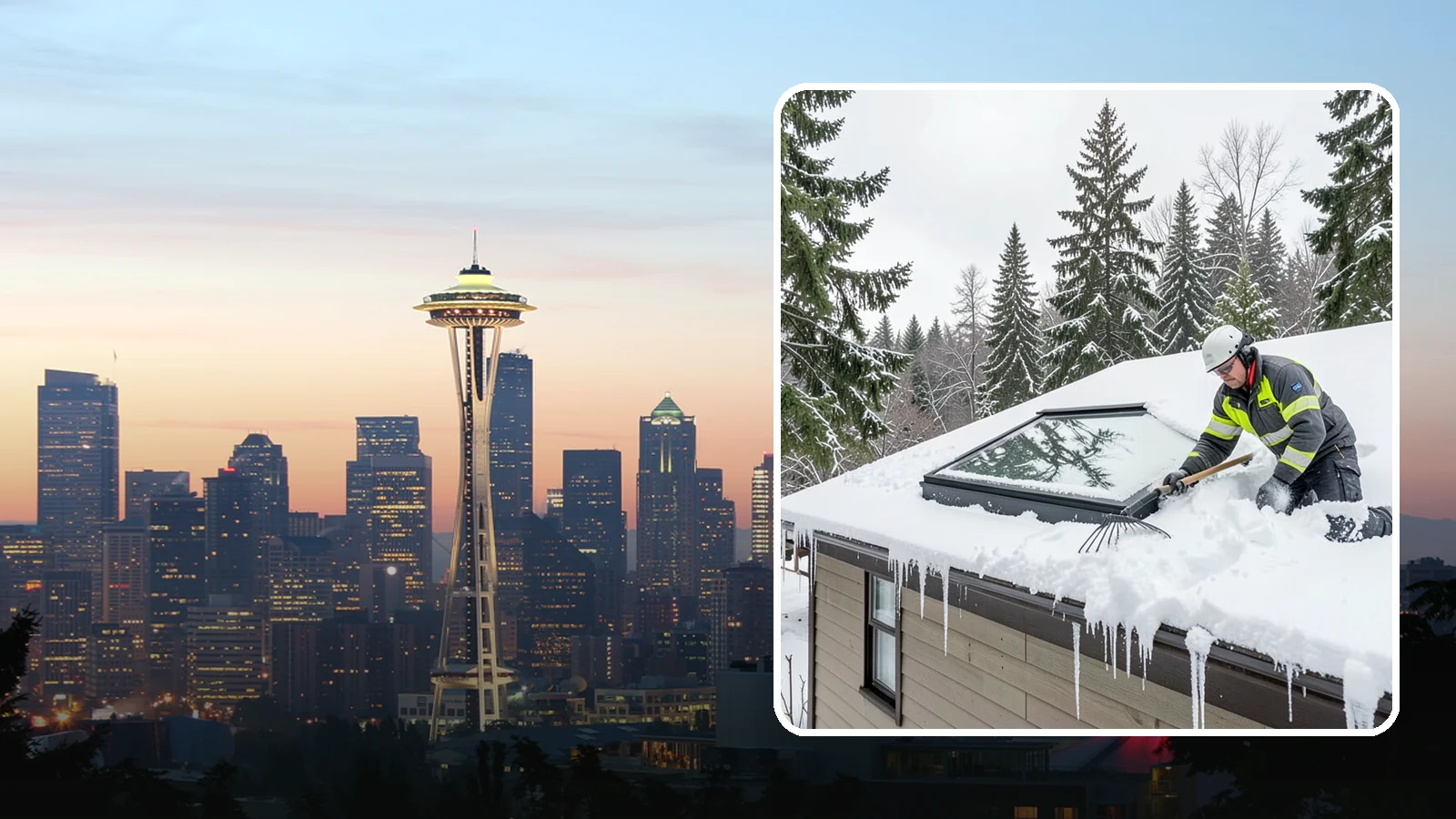 Skylight Snow Removal in Seattle, King County, WA - We carefully remove snow from and around skylights to protect the glazing and prevent leaks.