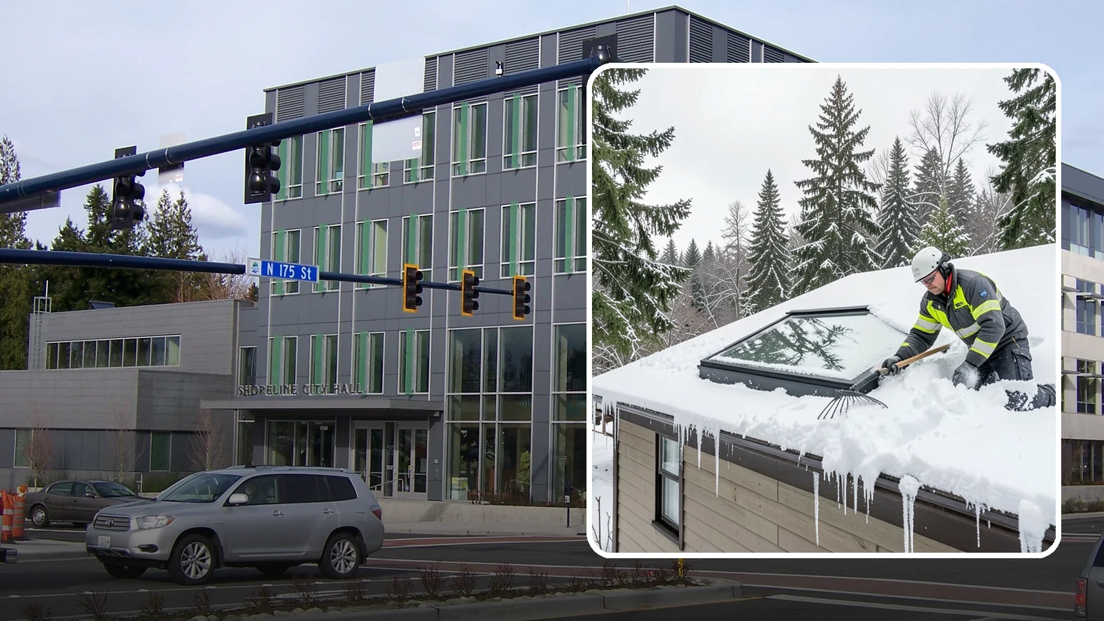 Skylight Snow Removal in Shoreline, King County, WA - We carefully remove snow from and around skylights to protect the glazing and prevent leaks.