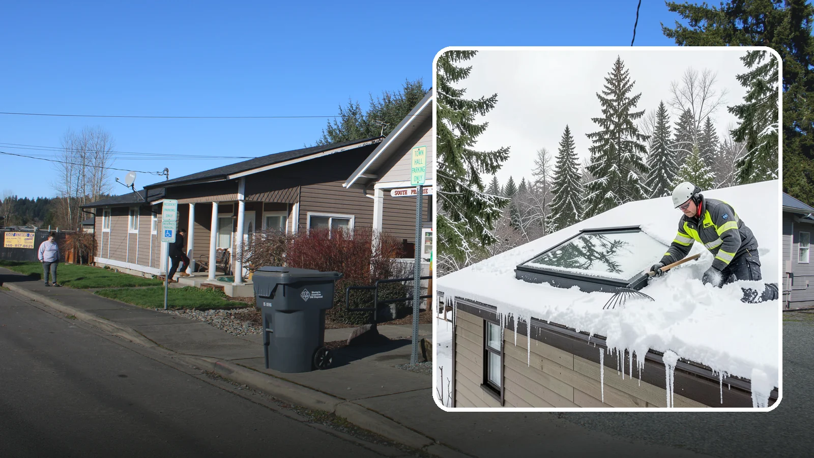 Skylight Snow Removal in South Prairie, Pierce County, WA - We carefully remove snow from and around skylights to protect the glazing and prevent leaks.