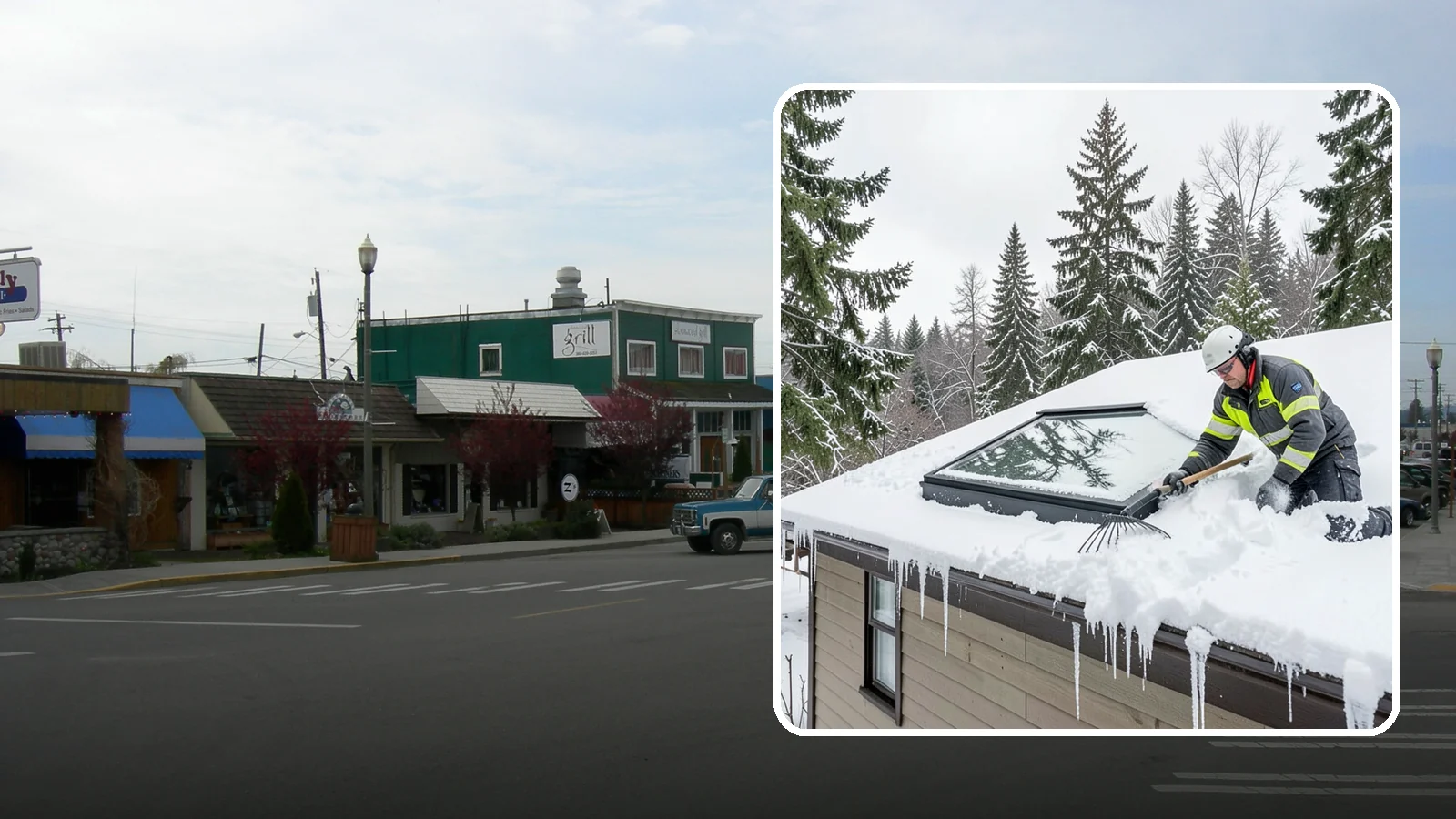 Skylight Snow Removal in Stanwood, Snohomish County, WA - We carefully remove snow from and around skylights to protect the glazing and prevent leaks.