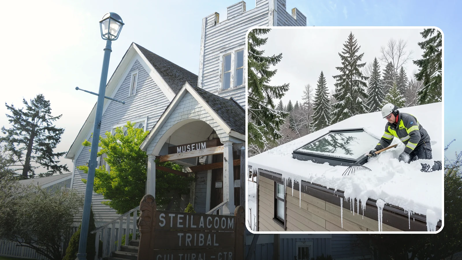 Skylight Snow Removal in Steilacoom, Pierce County, WA - We carefully remove snow from and around skylights to protect the glazing and prevent leaks.
