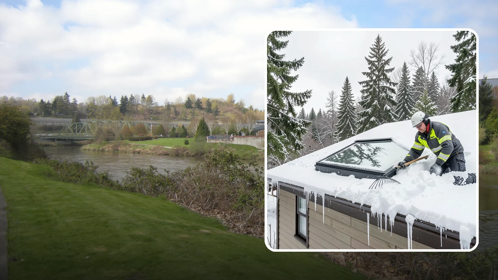 Skylight Snow Removal in Tukwila, King County, WA - We carefully remove snow from and around skylights to protect the glazing and prevent leaks.