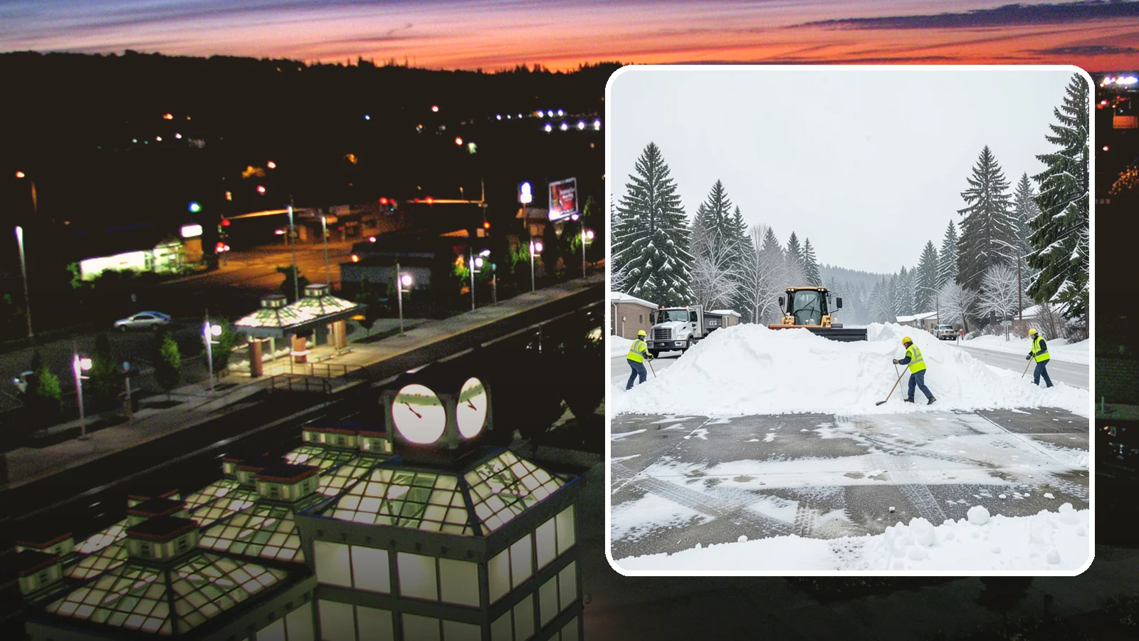 Snow Berm Removal in Auburn, King County, WA - We remove the hard snow berms left along lot edges, curbs, and entrances by repeated plowing.